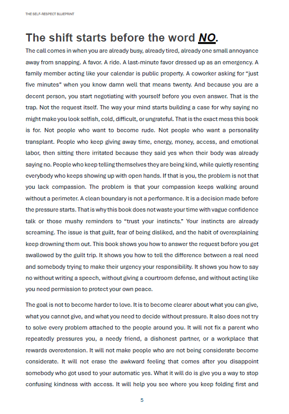 Page from The Self-Respect Blueprint: The shift starts before the word no